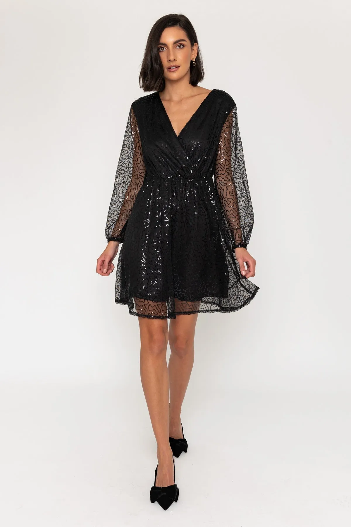 Long Sleeve Sequin Mini Dress in Black