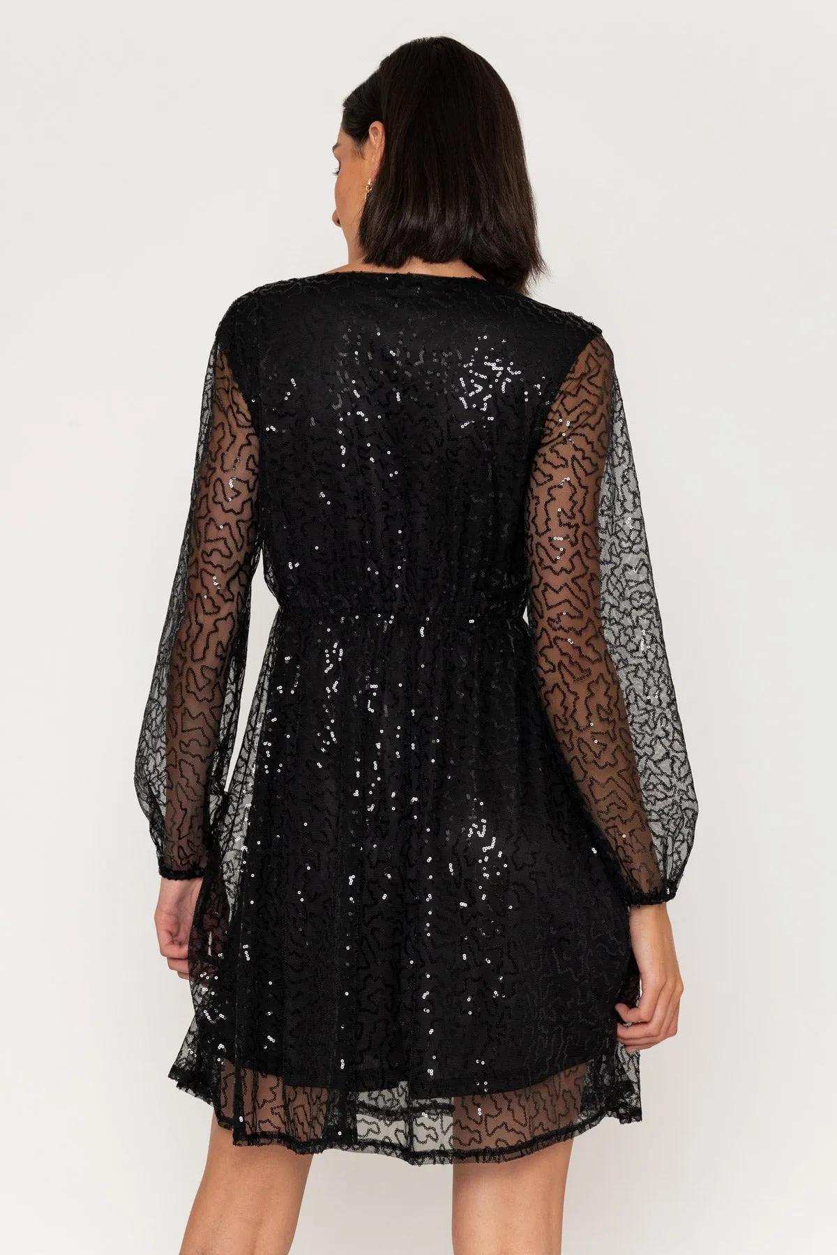 Long Sleeve Sequin Mini Dress in Black