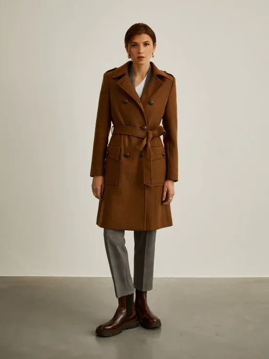 Long wool overcoat with belt