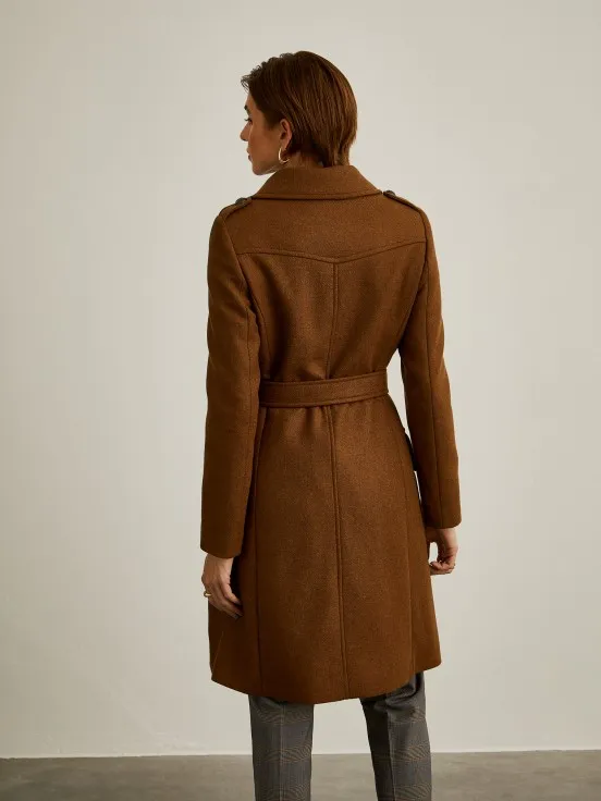 Long wool overcoat with belt