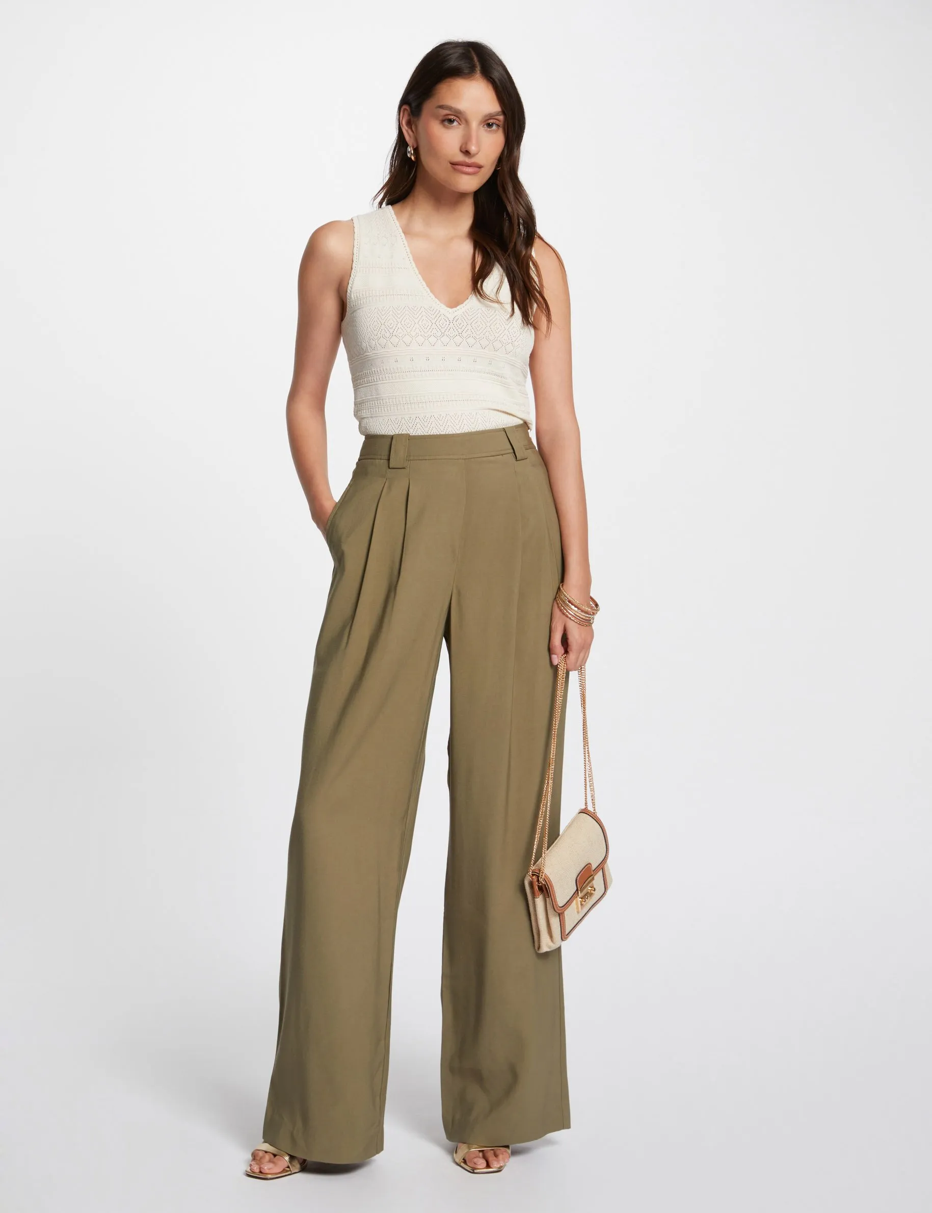 Loose wide leg trousers khaki green women