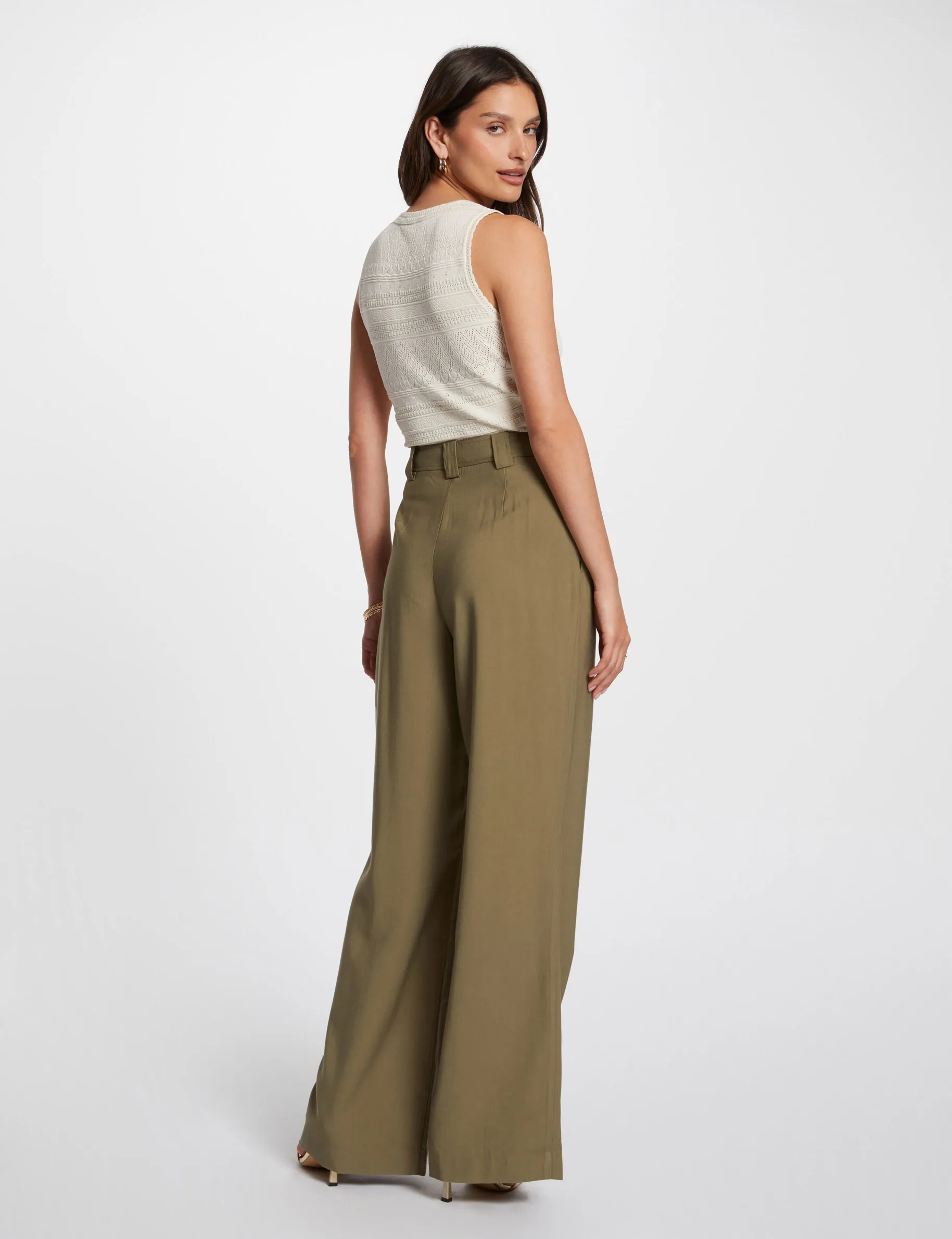 Loose wide leg trousers khaki green women