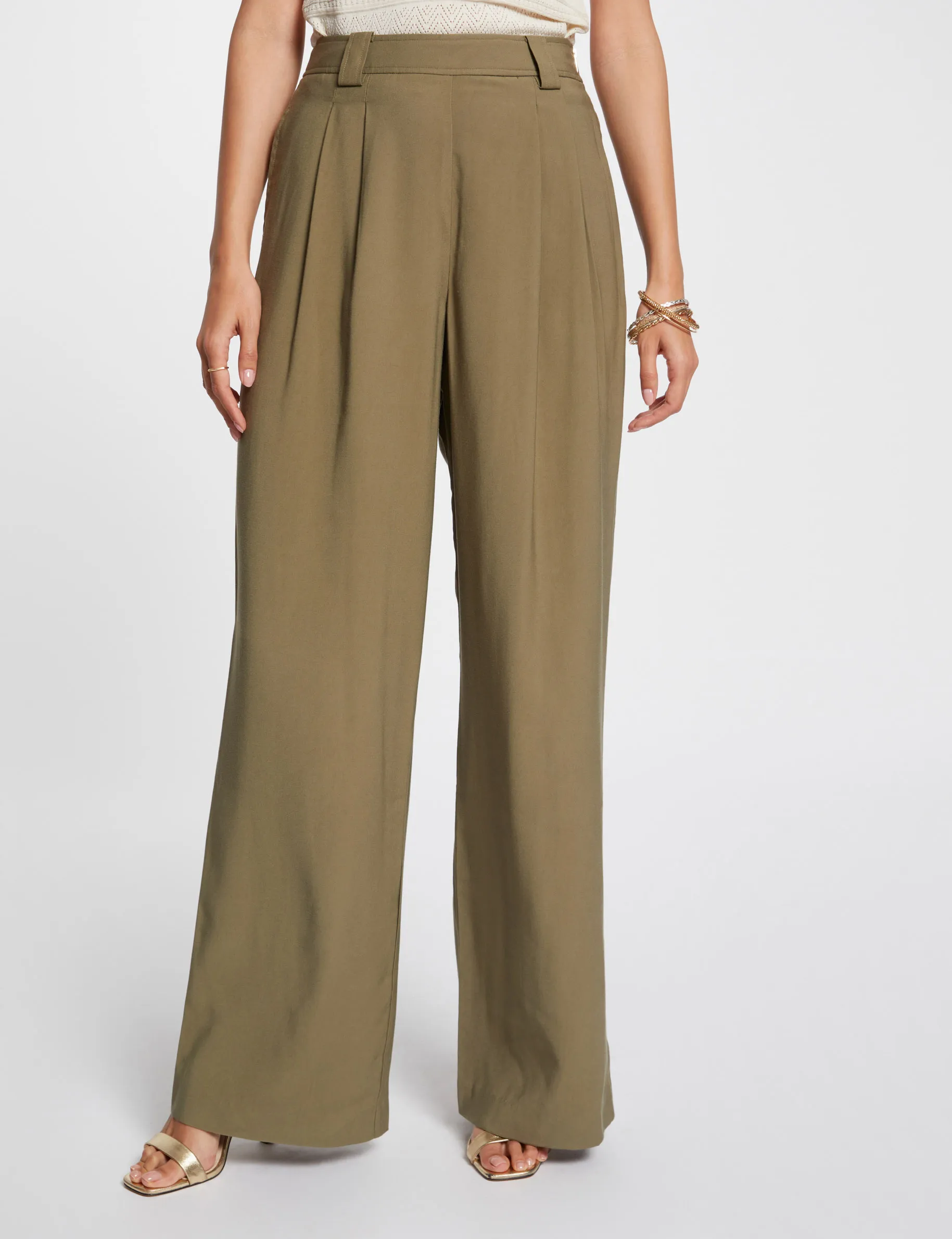 Loose wide leg trousers khaki green women