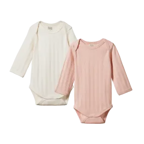 L/S Bodysuit Derby 2 Pack || Natural/Rose Bud