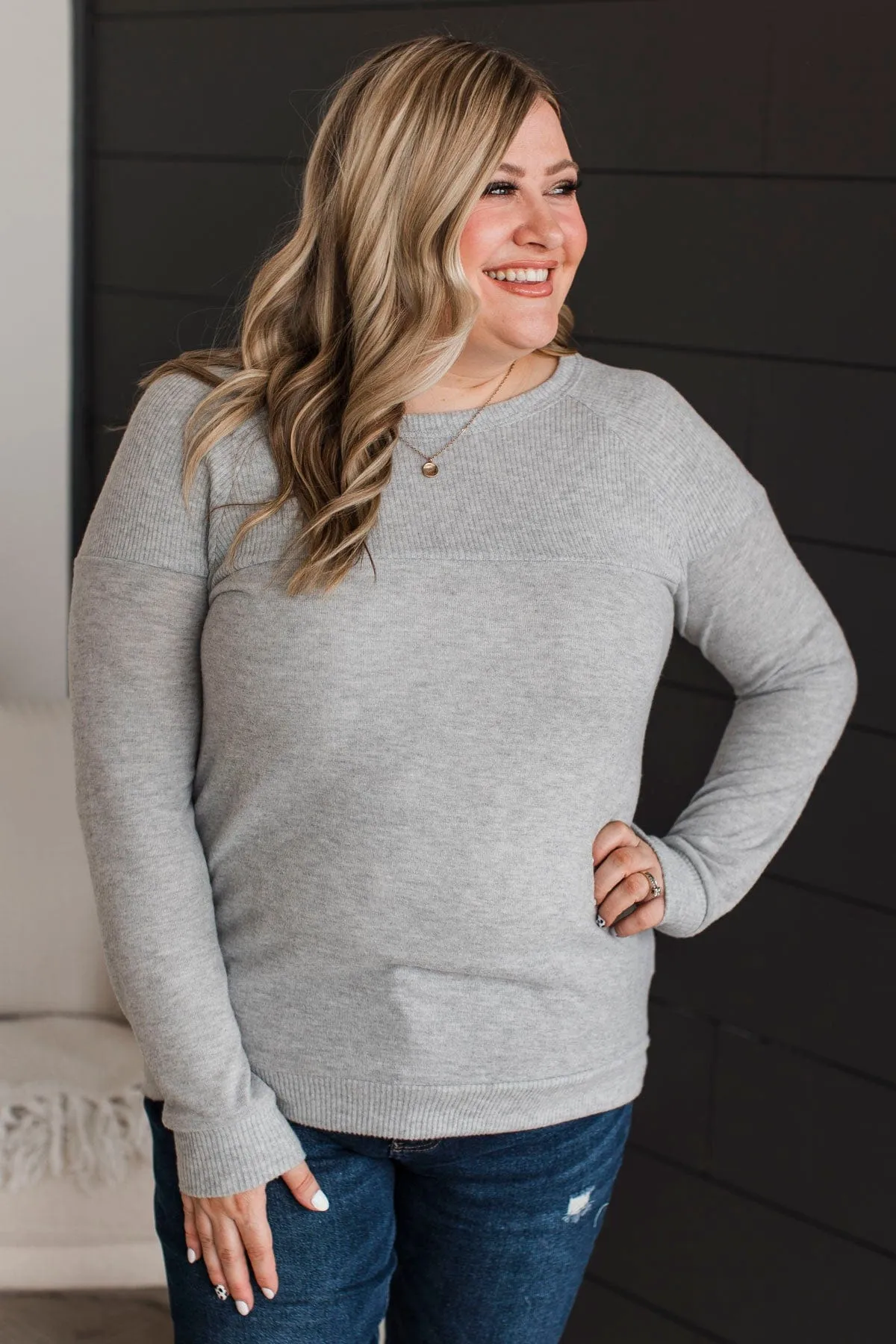 Make It Last Brushed Knit Top- Heather Grey