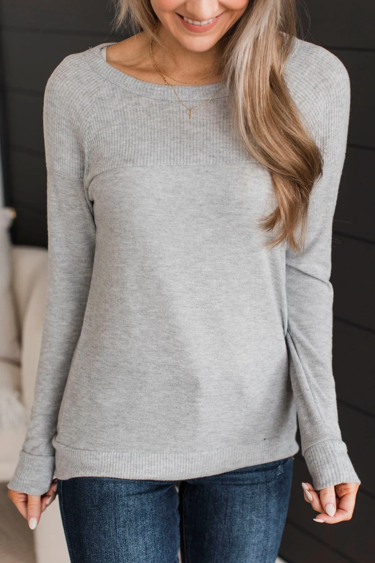 Make It Last Brushed Knit Top- Heather Grey