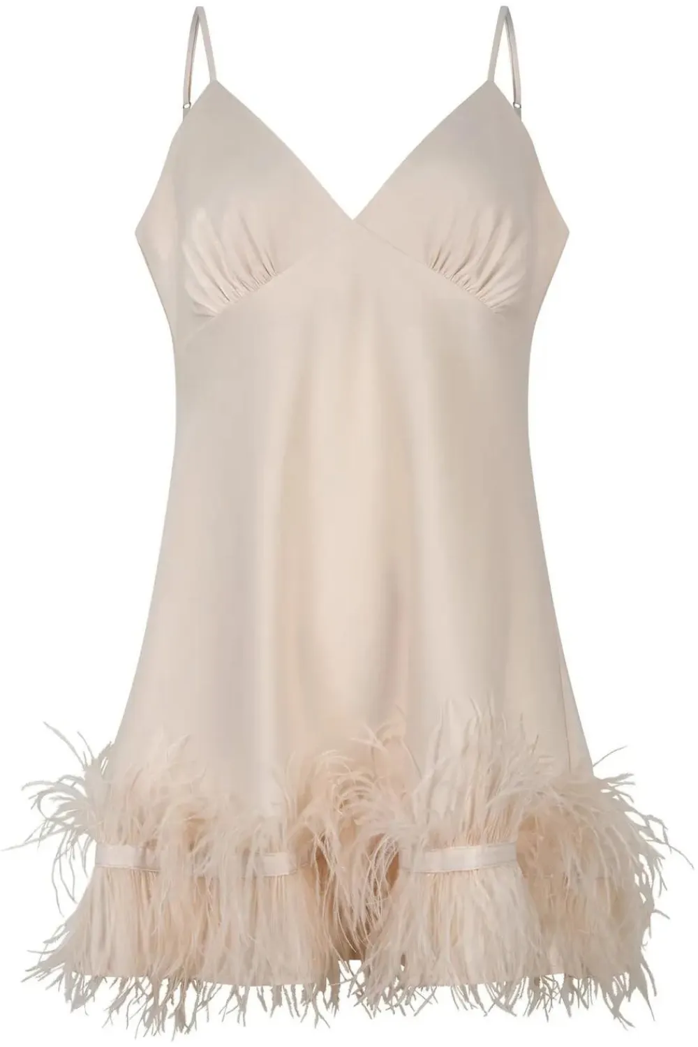 Marabou Feather Trim Satin Slip Dress with Honey Color