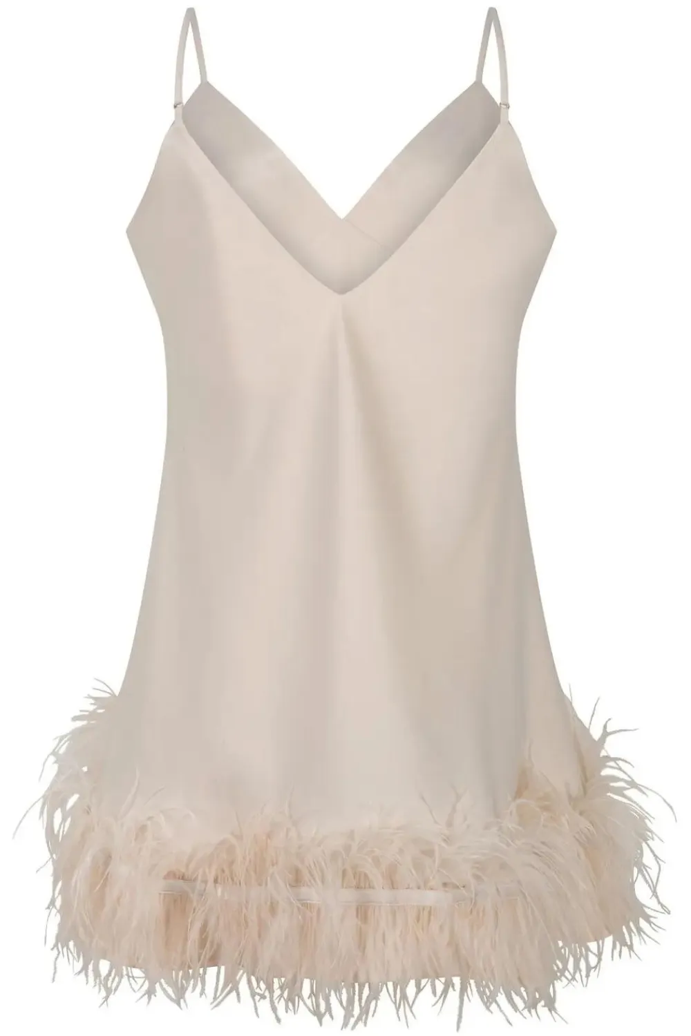 Marabou Feather Trim Satin Slip Dress with Honey Color