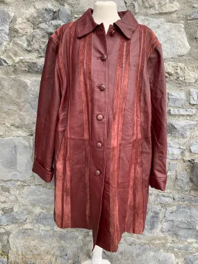 Maroon leather striped coat size UK 18-20