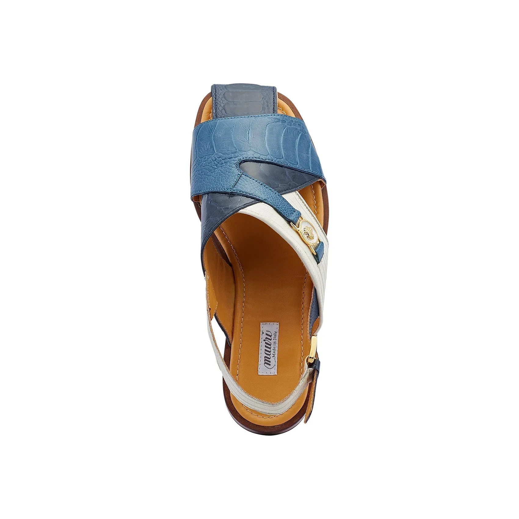 Mauri 5076 Romano Men's Shoes Two-Tone Blue & Cream Exotic Ostrich Leg / Tejus Lizard Sandals (MA5429)