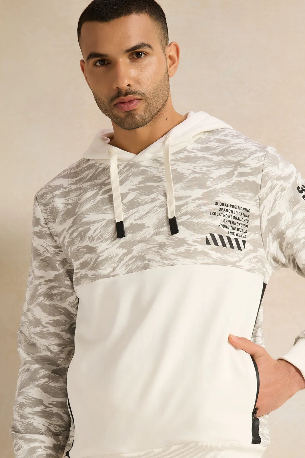 Men White Printed Active Sweatshirt