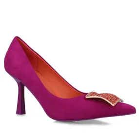 Menbur 25447 Purple Suede Diamante Brooch Heels