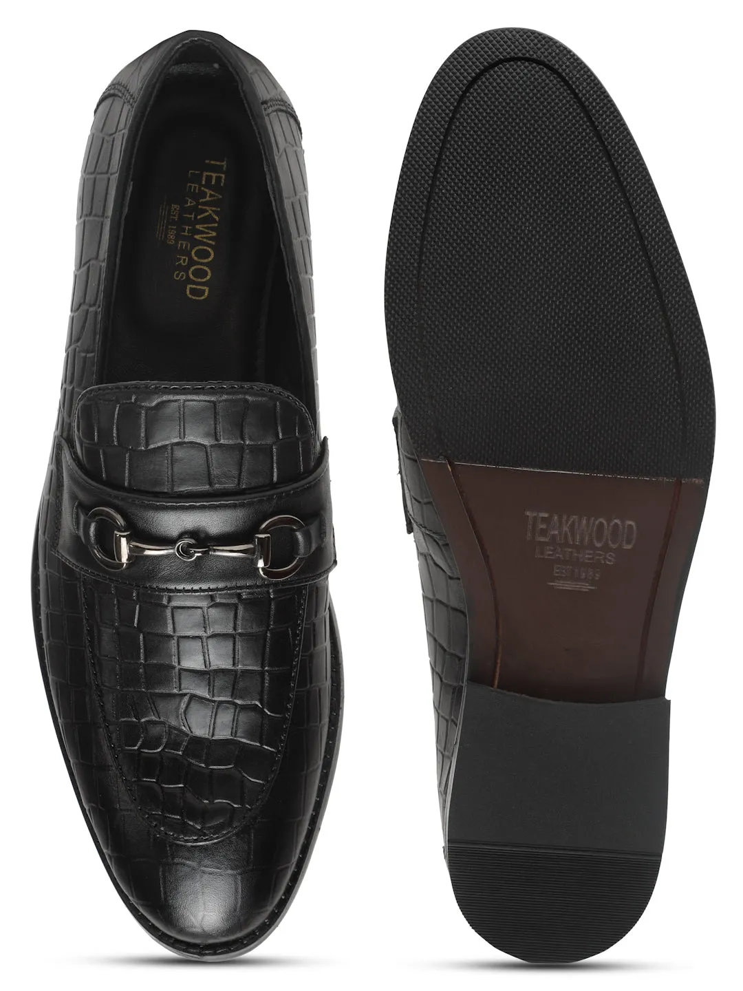 Men's Black Texture Leather Slip-on shoes