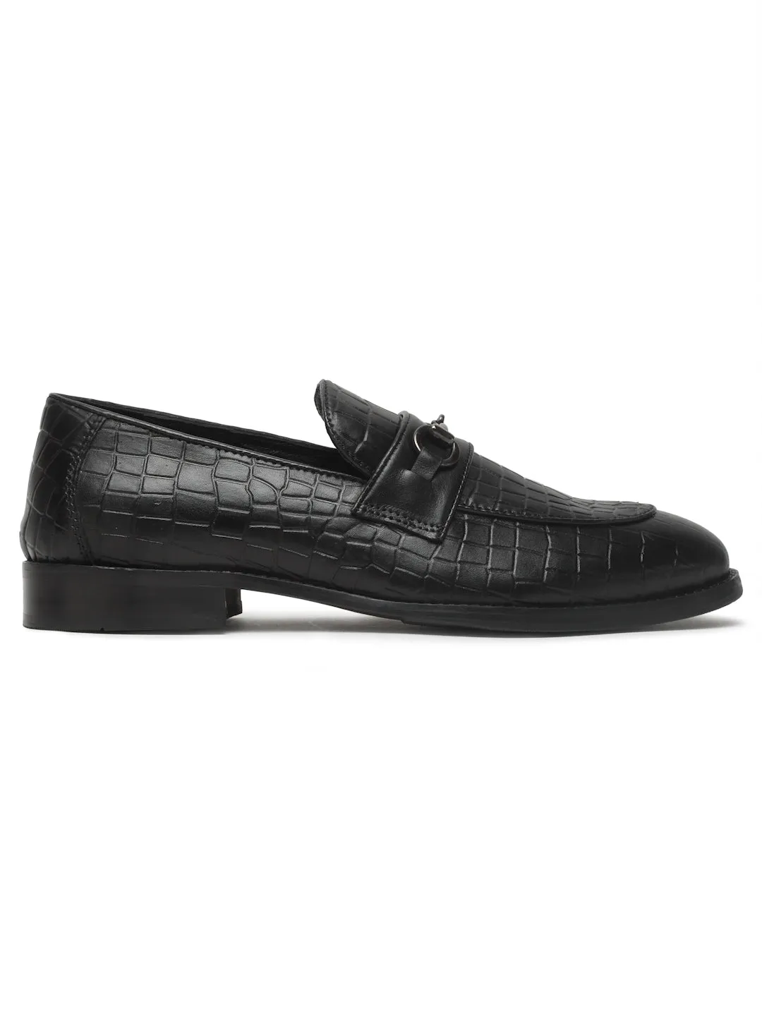 Men's Black Texture Leather Slip-on shoes