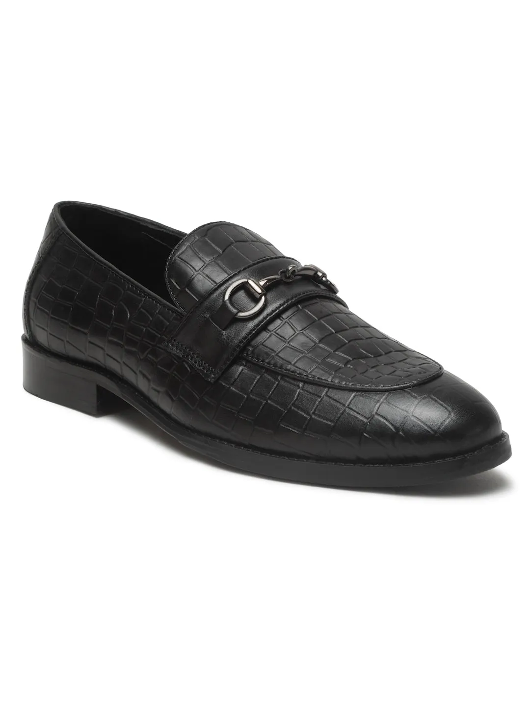 Men's Black Texture Leather Slip-on shoes