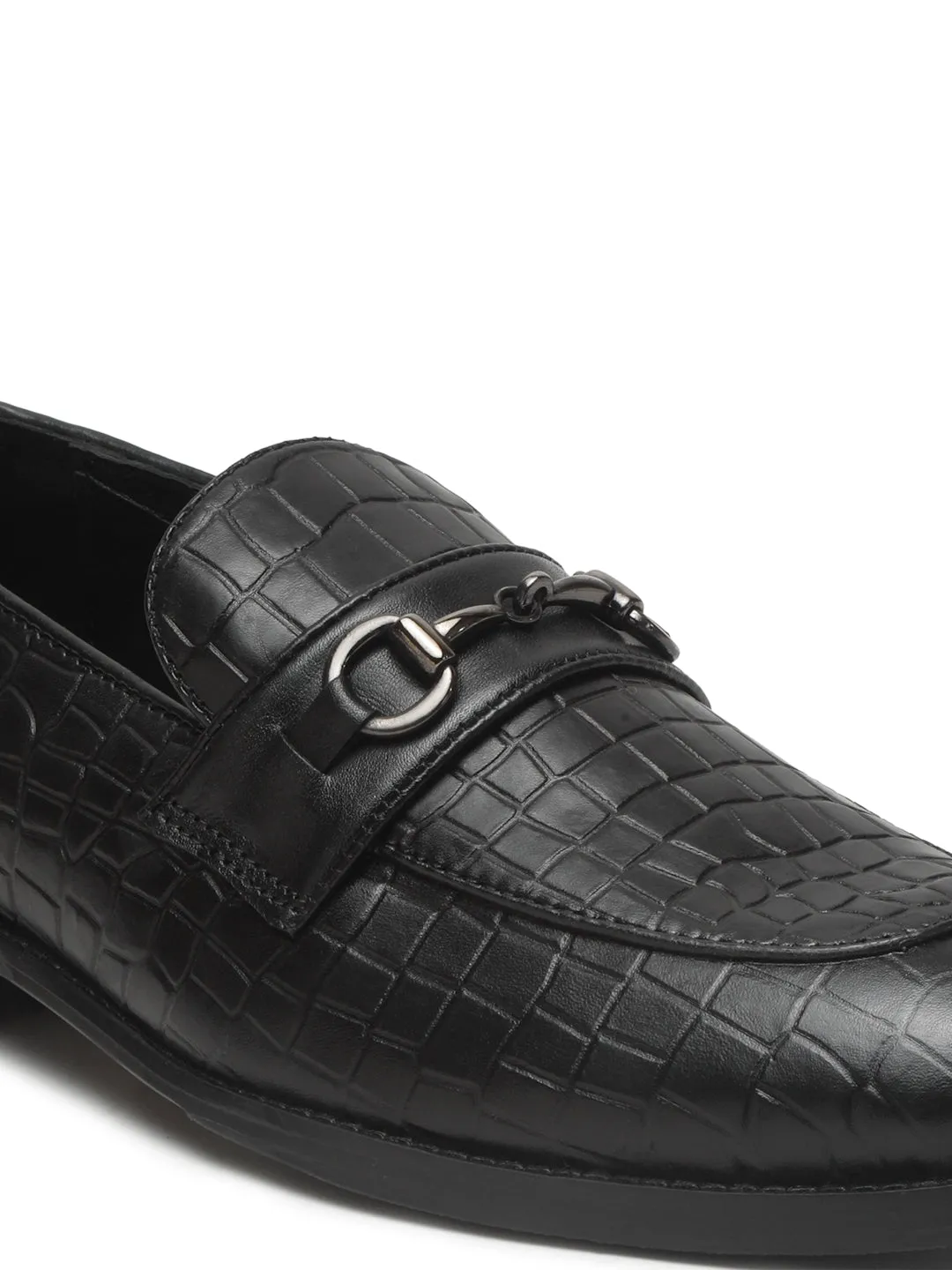 Men's Black Texture Leather Slip-on shoes