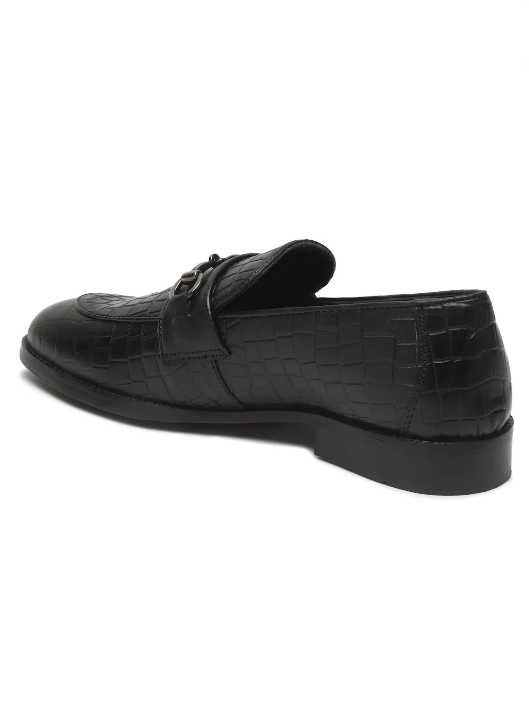 Men's Black Texture Leather Slip-on shoes