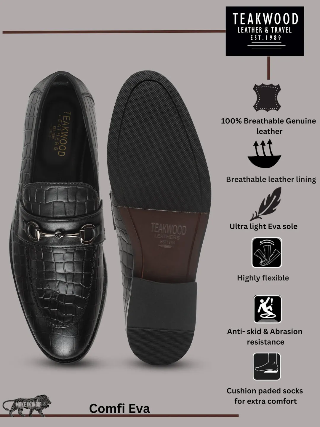 Men's Black Texture Leather Slip-on shoes