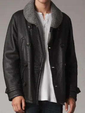 Mens Shearling Black Pea Coat