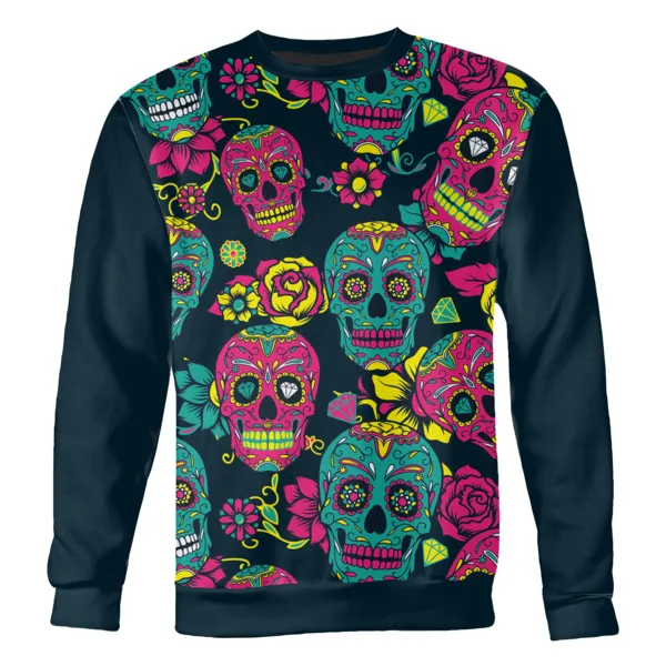 Men's Sugar Skull Sweatshirt in Navy and Pink - Available Now