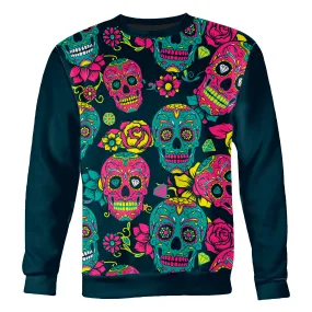 Men's Sugar Skull Sweatshirt in Navy and Pink - Available Now