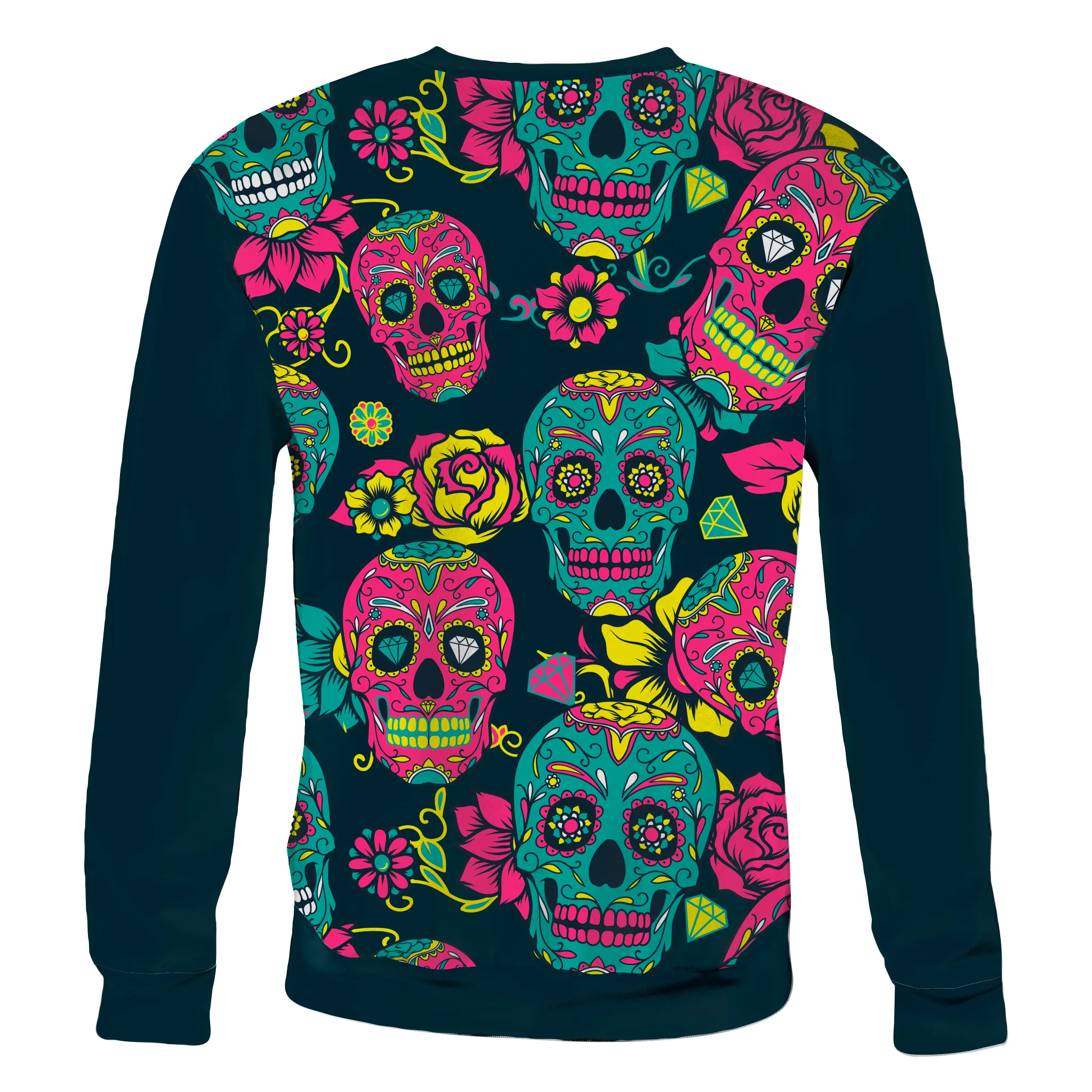 Men's Sugar Skull Sweatshirt in Navy and Pink - Available Now