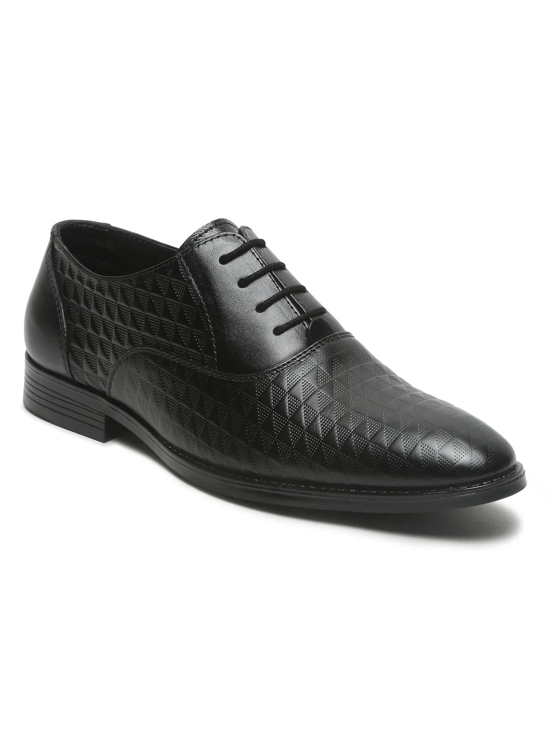 Mens's Black Patterned Texture Leather Formal Shoes