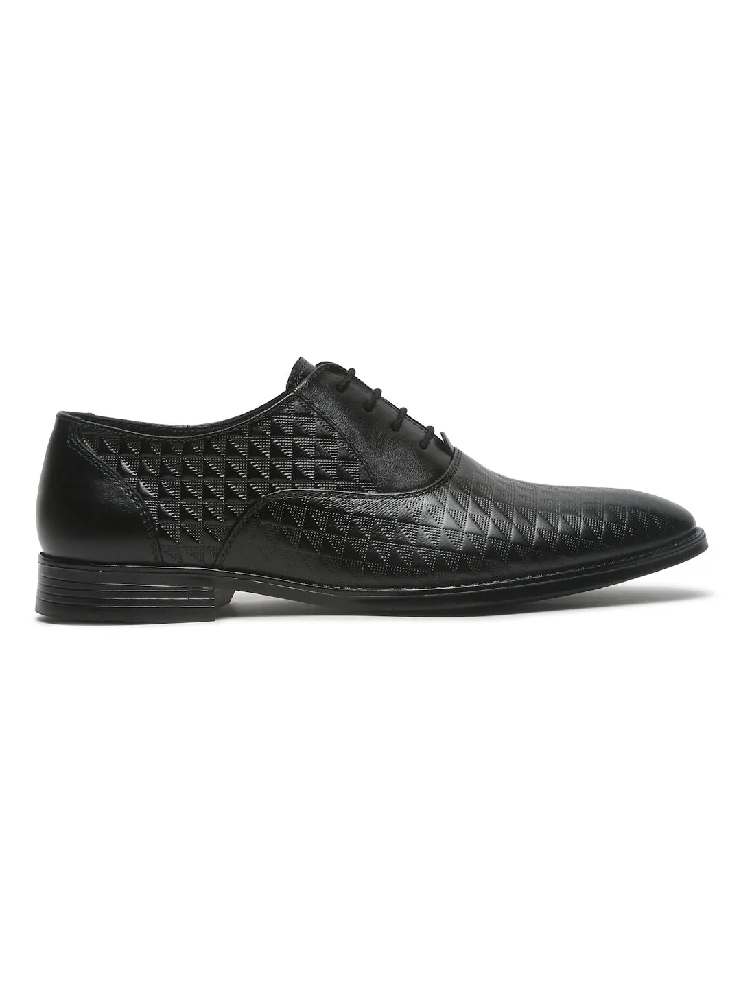 Mens's Black Patterned Texture Leather Formal Shoes