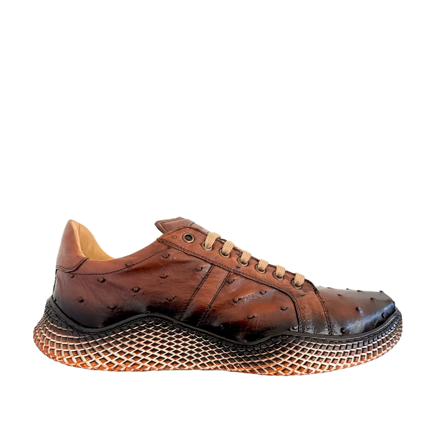 Mezlan 4970-S Men's Shoes Brandy Exotic Ostrich-Skin Sneakers (MZ3673)