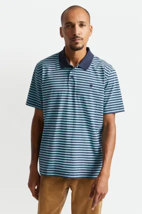 Micro Stripe S/S Polo Knit - Heather Teal/Navy