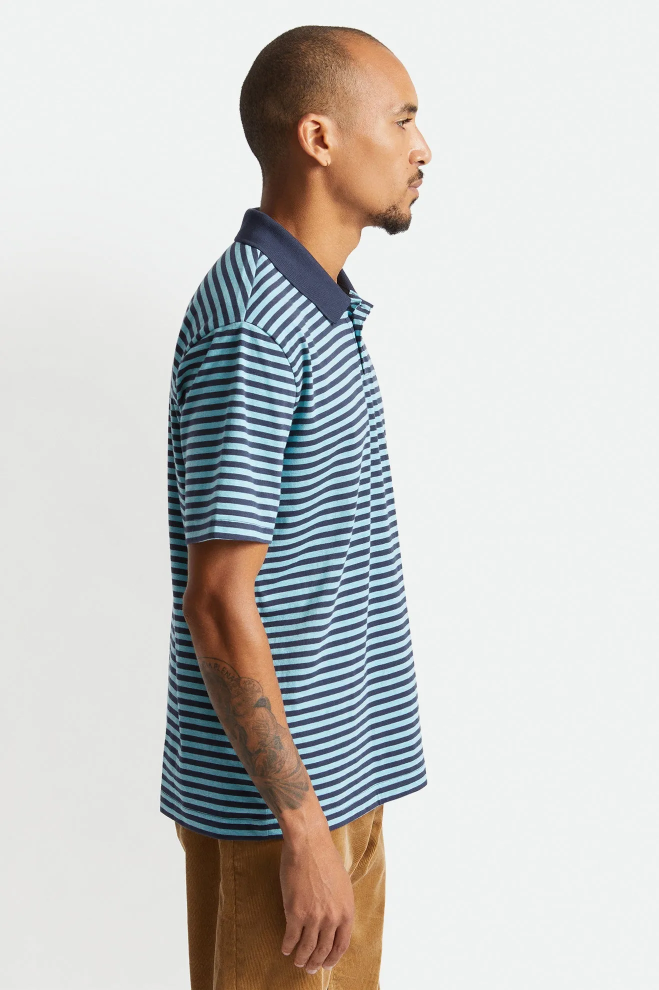 Micro Stripe S/S Polo Knit - Heather Teal/Navy