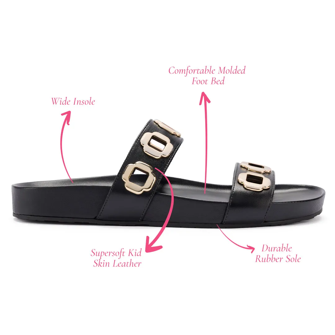 Milan Black Leather Slide.