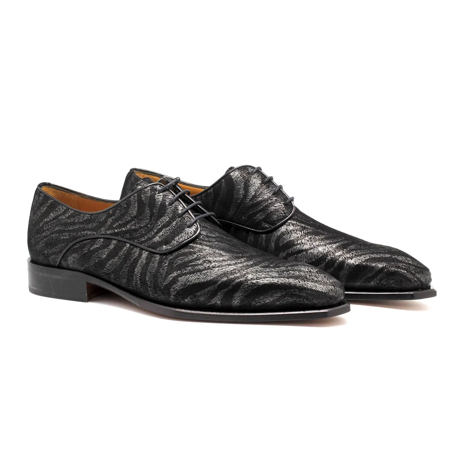 Mister Rubi 39125 Men's Shoes Black Zebra Print Leather Derby Oxfords (MIS1149)