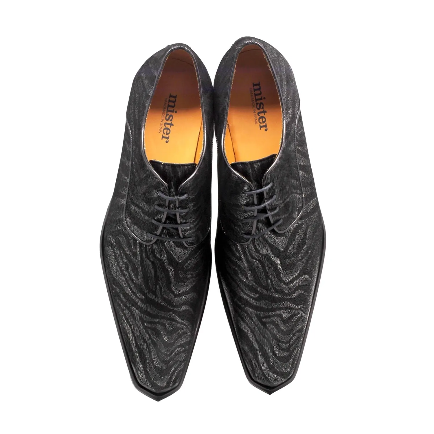 Mister Rubi 39125 Men's Shoes Black Zebra Print Leather Derby Oxfords (MIS1149)