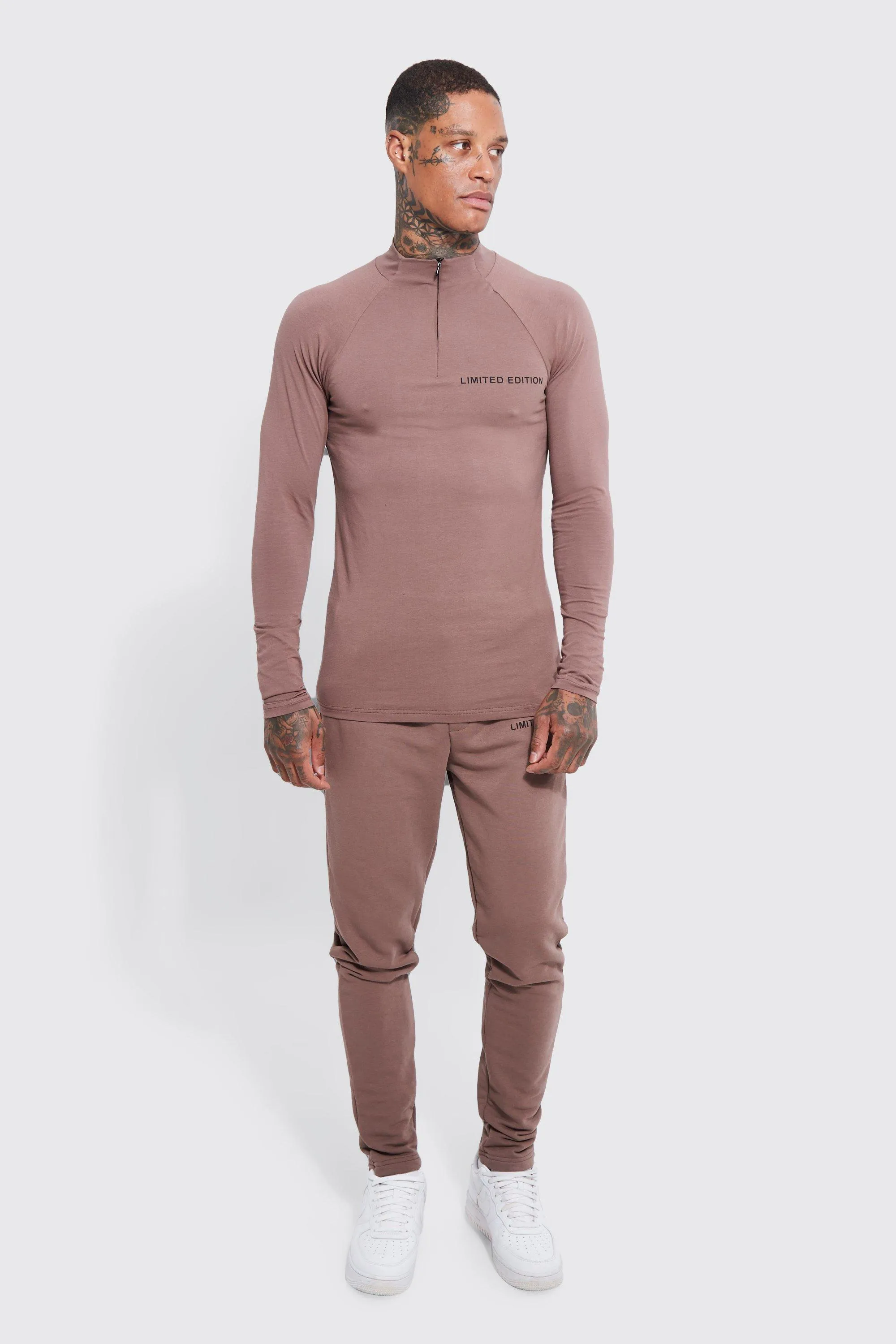 Muscle Fit Funnel Neck Tracksuit | boohooMAN UK