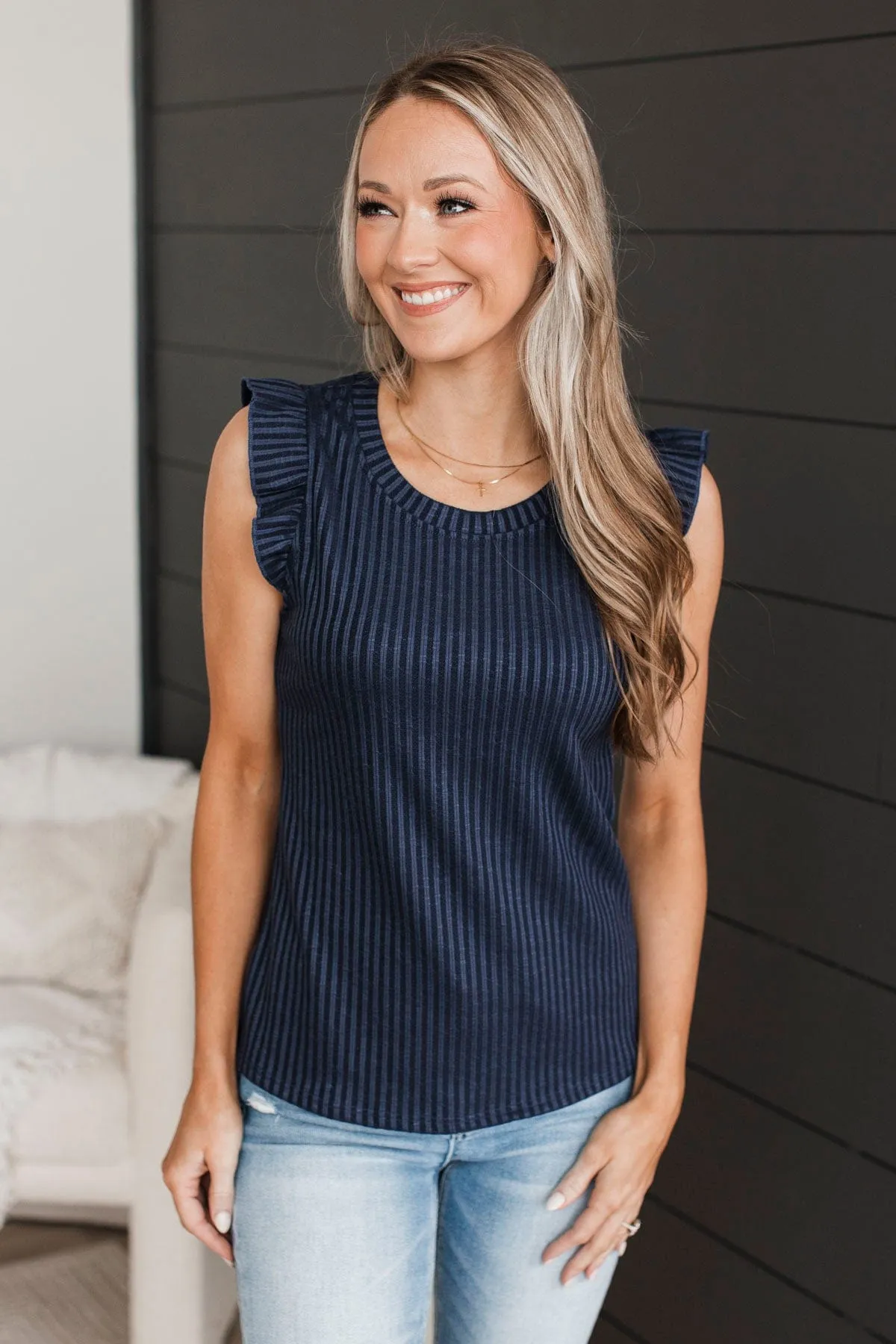 Navy Blue Knit Top for Late Night Romance