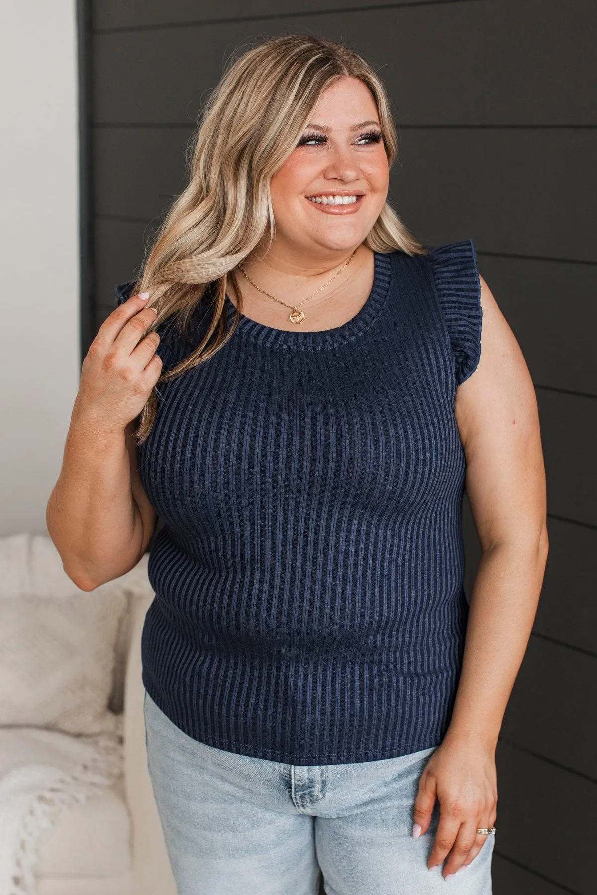 Navy Blue Knit Top for Late Night Romance