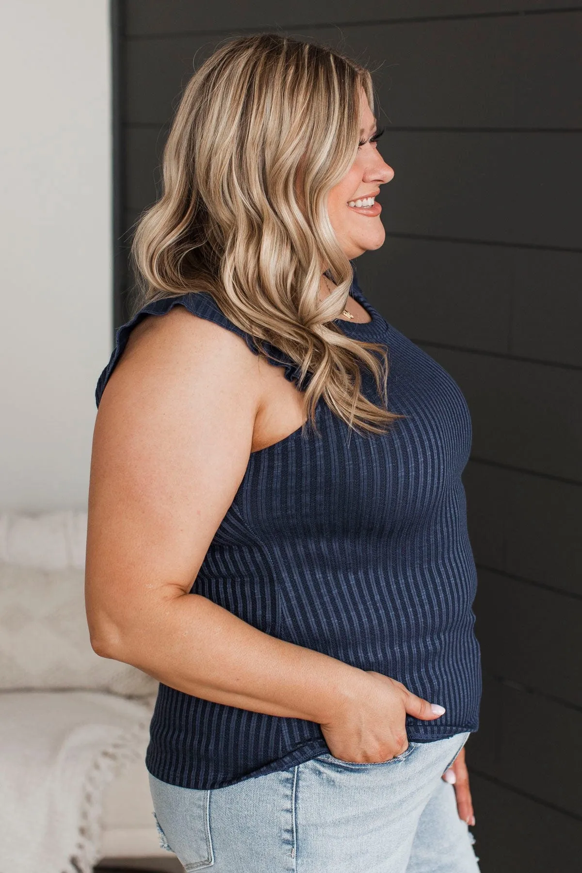 Navy Blue Knit Top for Late Night Romance