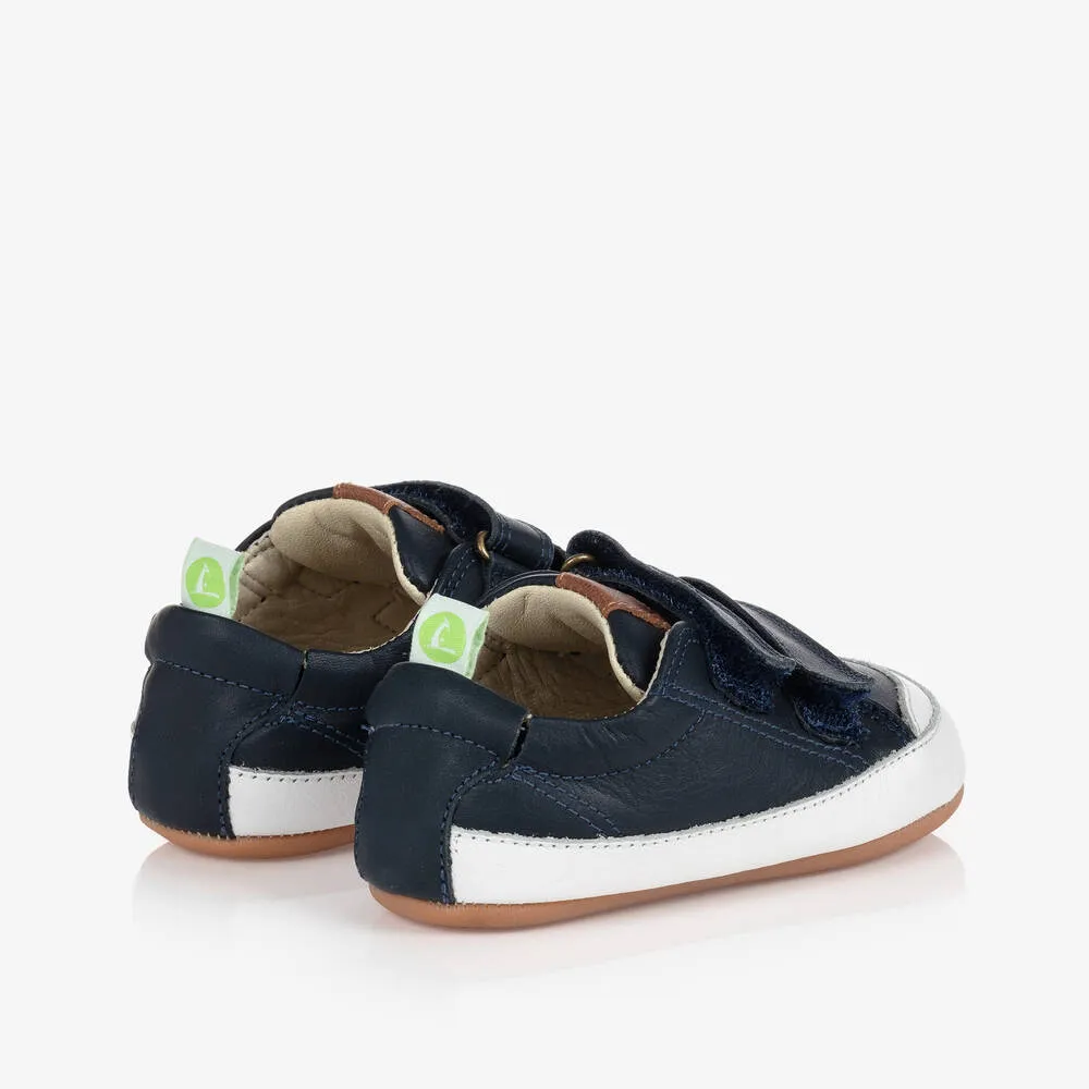 Navy Blue Leather Baby Trainers