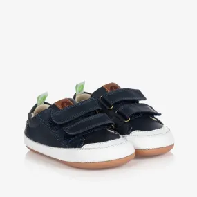 Navy Blue Leather Baby Trainers