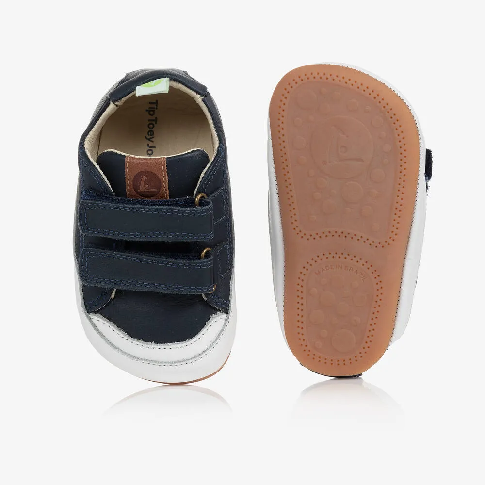 Navy Blue Leather Baby Trainers