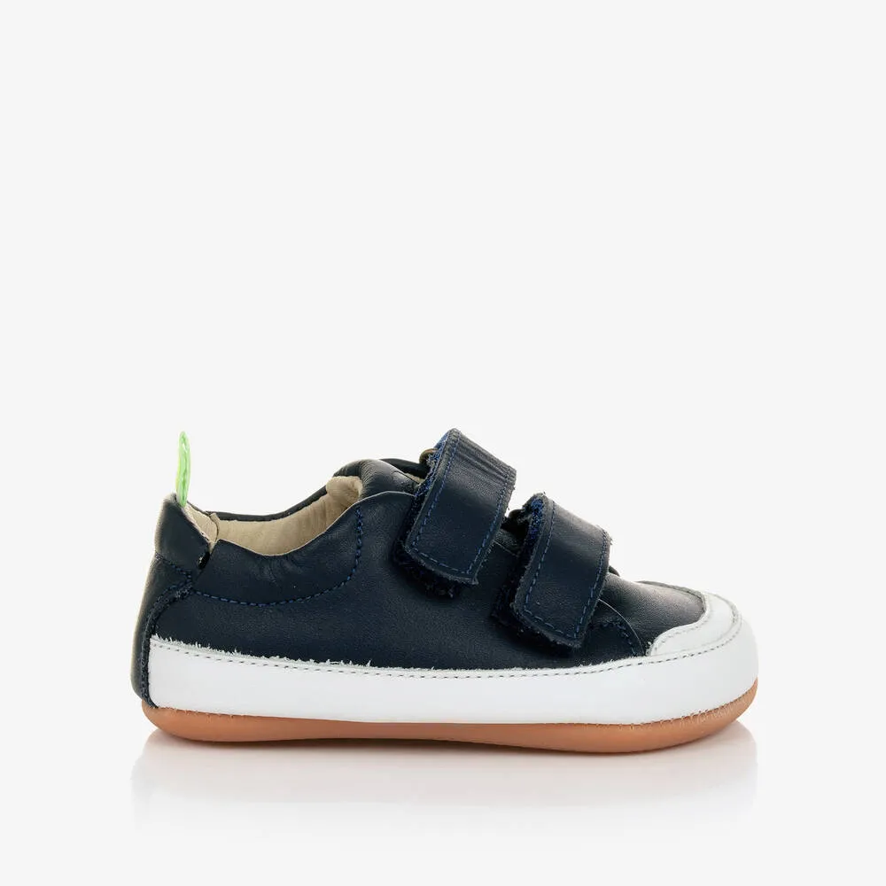 Navy Blue Leather Baby Trainers