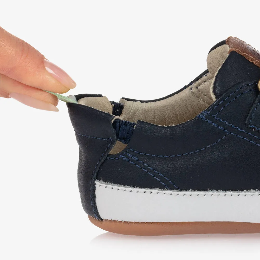 Navy Blue Leather Baby Trainers