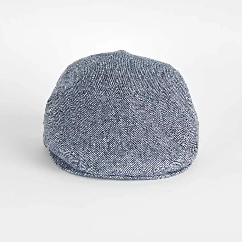 Navy Herringbone 100% Silk Flat Cap