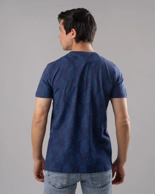 Navy Round Neck Pattern T-Shirt