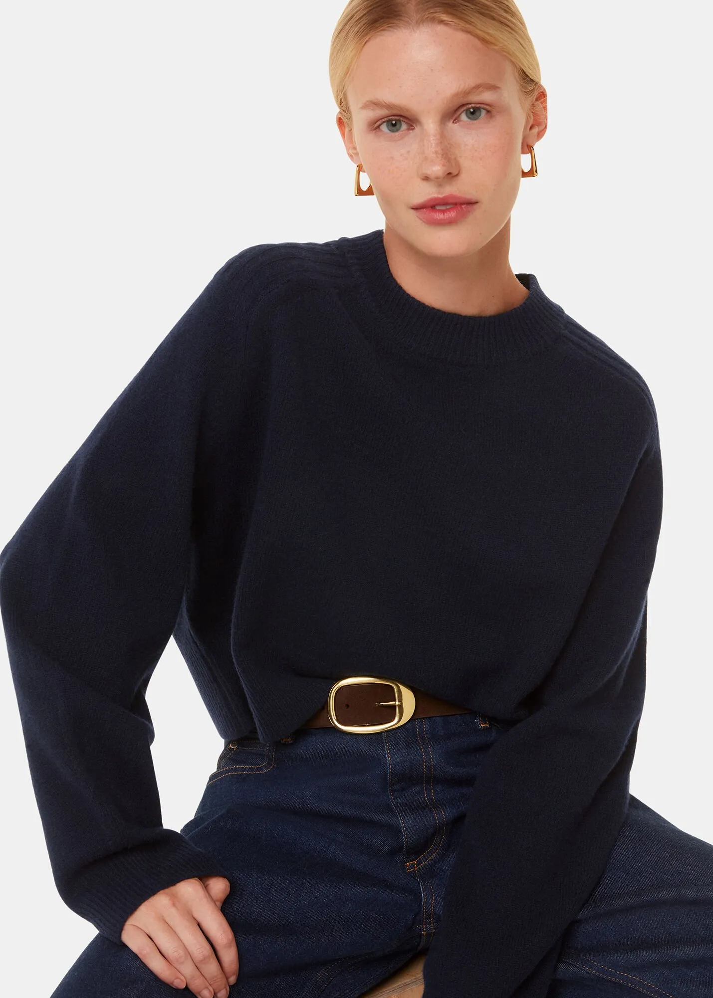 Navy Wool Crop Relaxed Knit