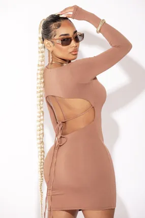 Nude Seamless Dress with Long Sleeves and Open Back