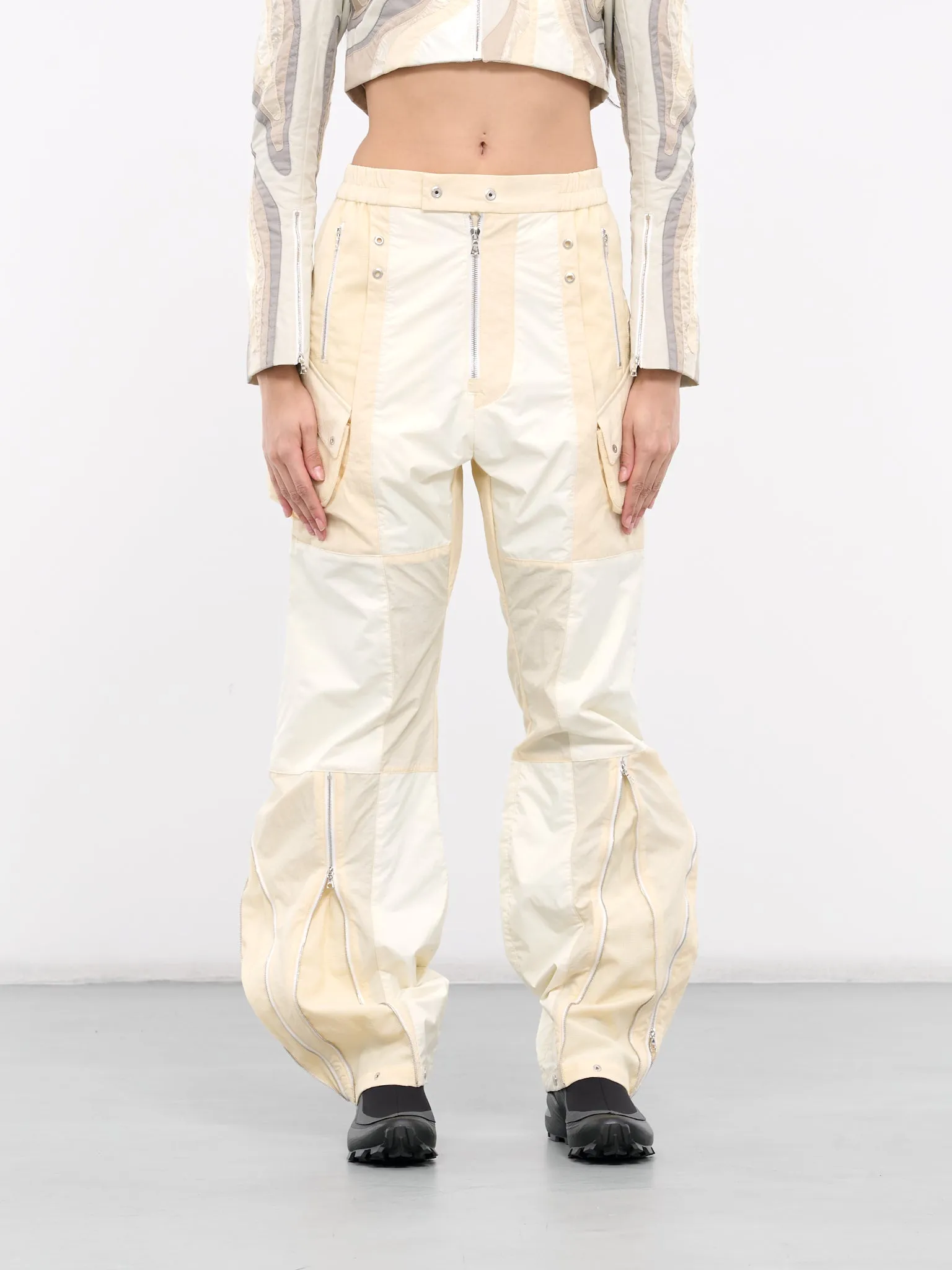 Nylon Tech Check Trousers (12002-CREAM)