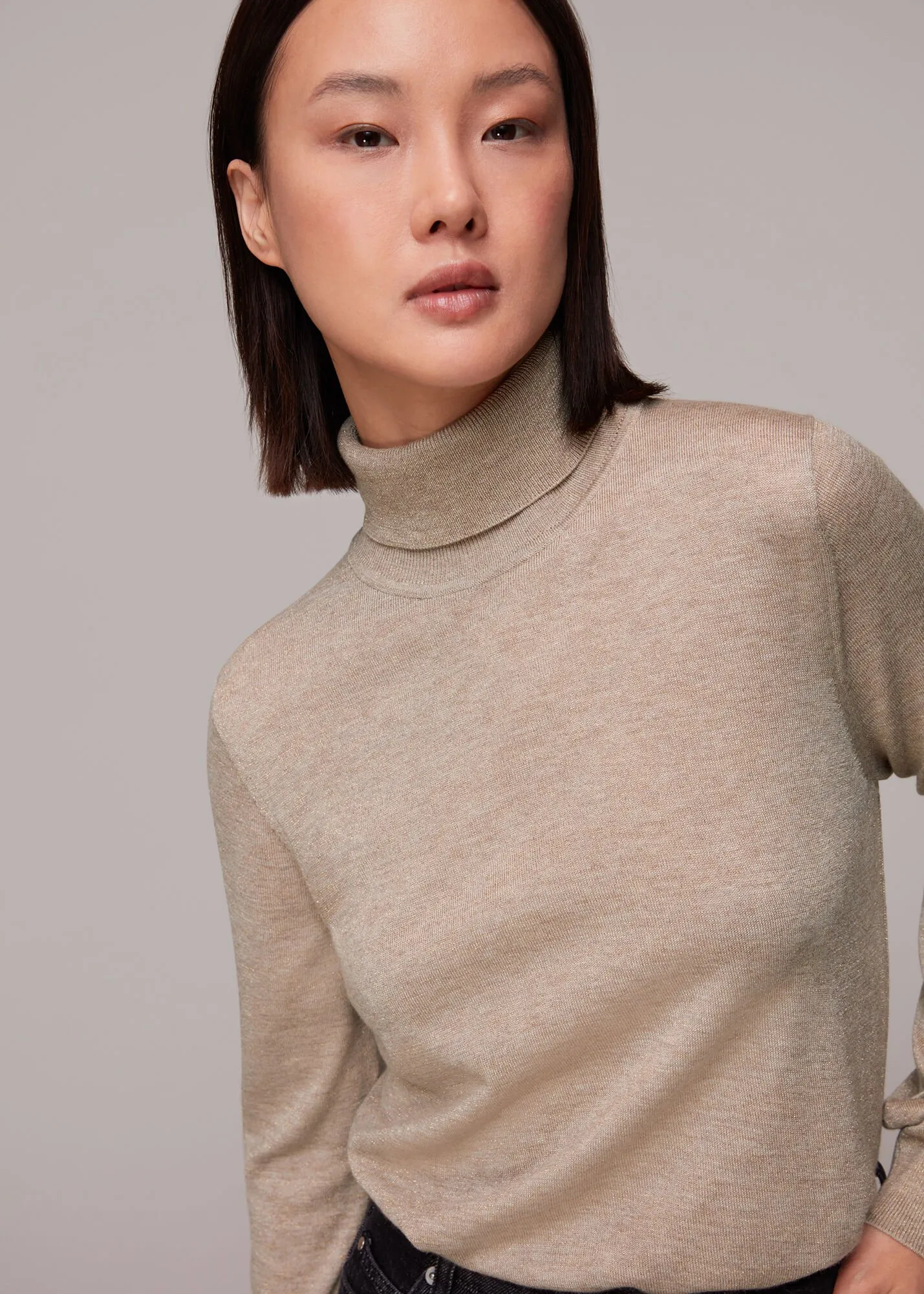 Oatmeal Sparkle Polo Neck Knit