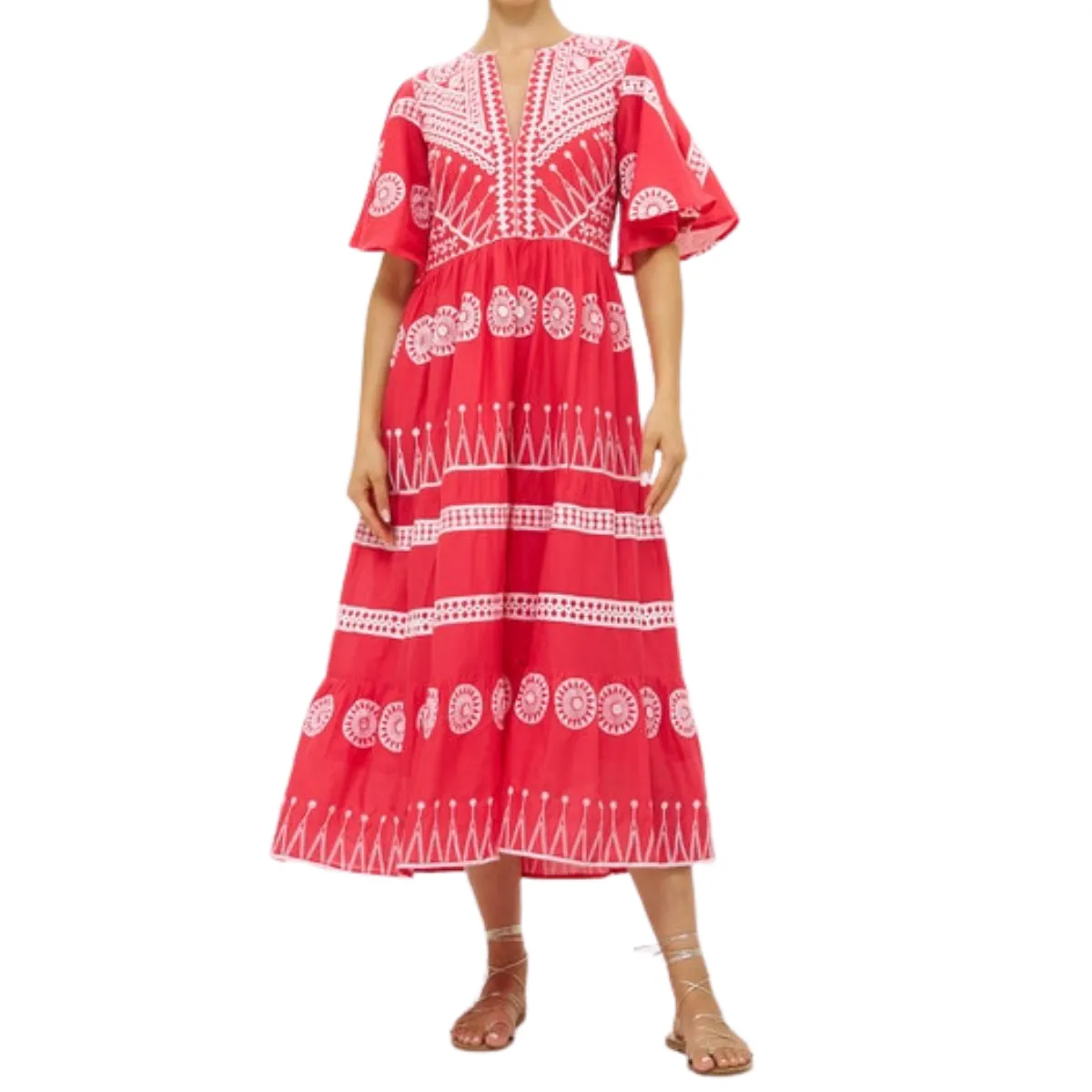 Oliphant Flirty V-Neck Maxi Dress - Soleil Red